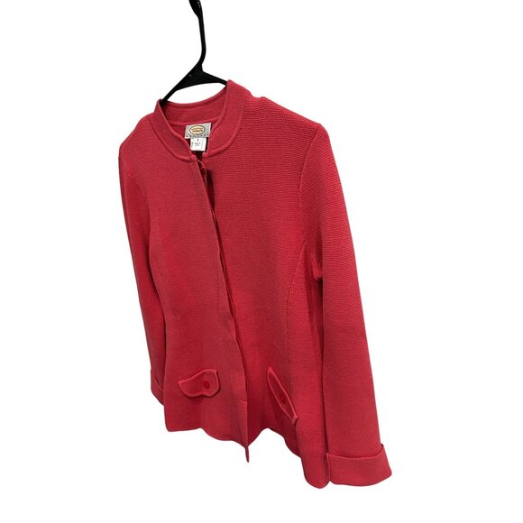 Talbots Petites Red Silk Blend Textured Cardigan Jacket Buttoned Pockets Sz PS - Picture 3 of 9